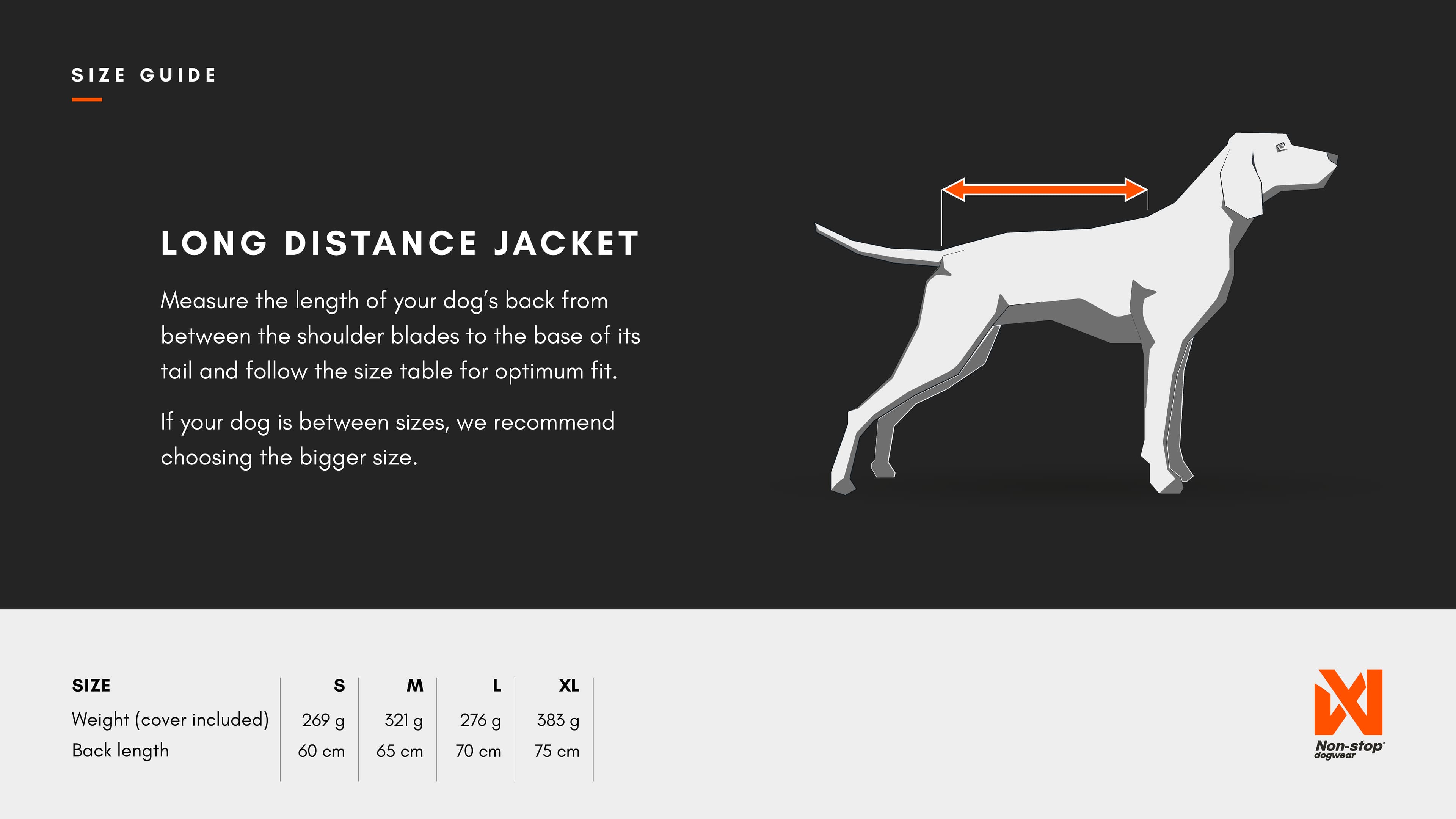 Long distance jacket sizing guide
