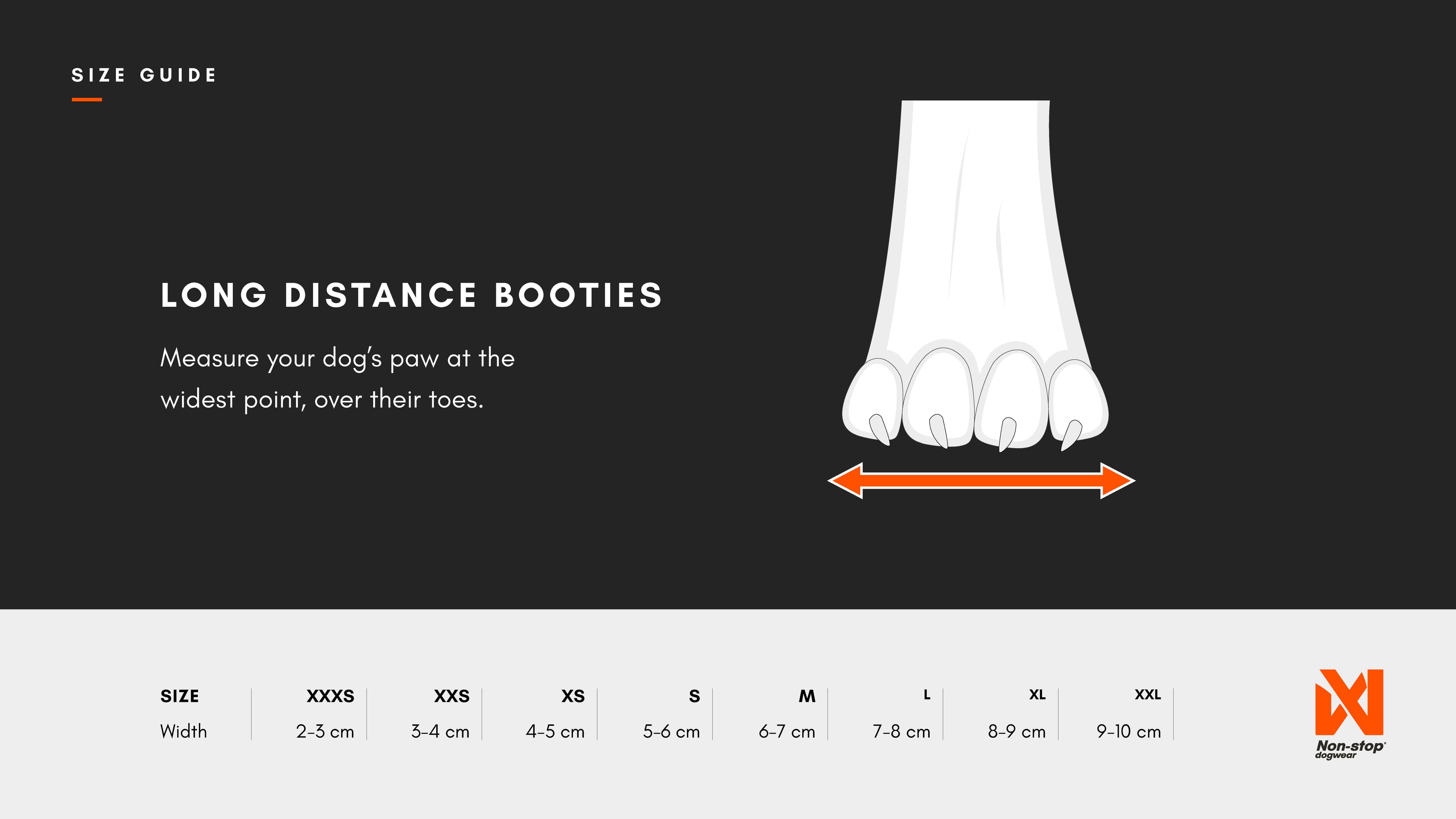 Long distance bootie sizing guide